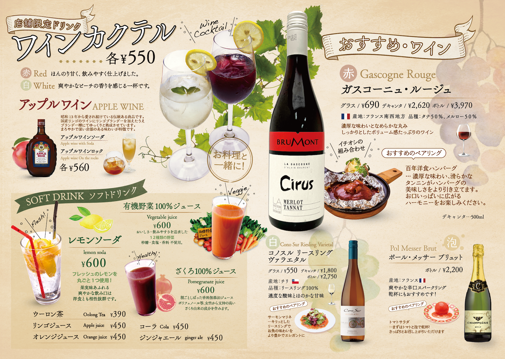 ディナーメニュー表